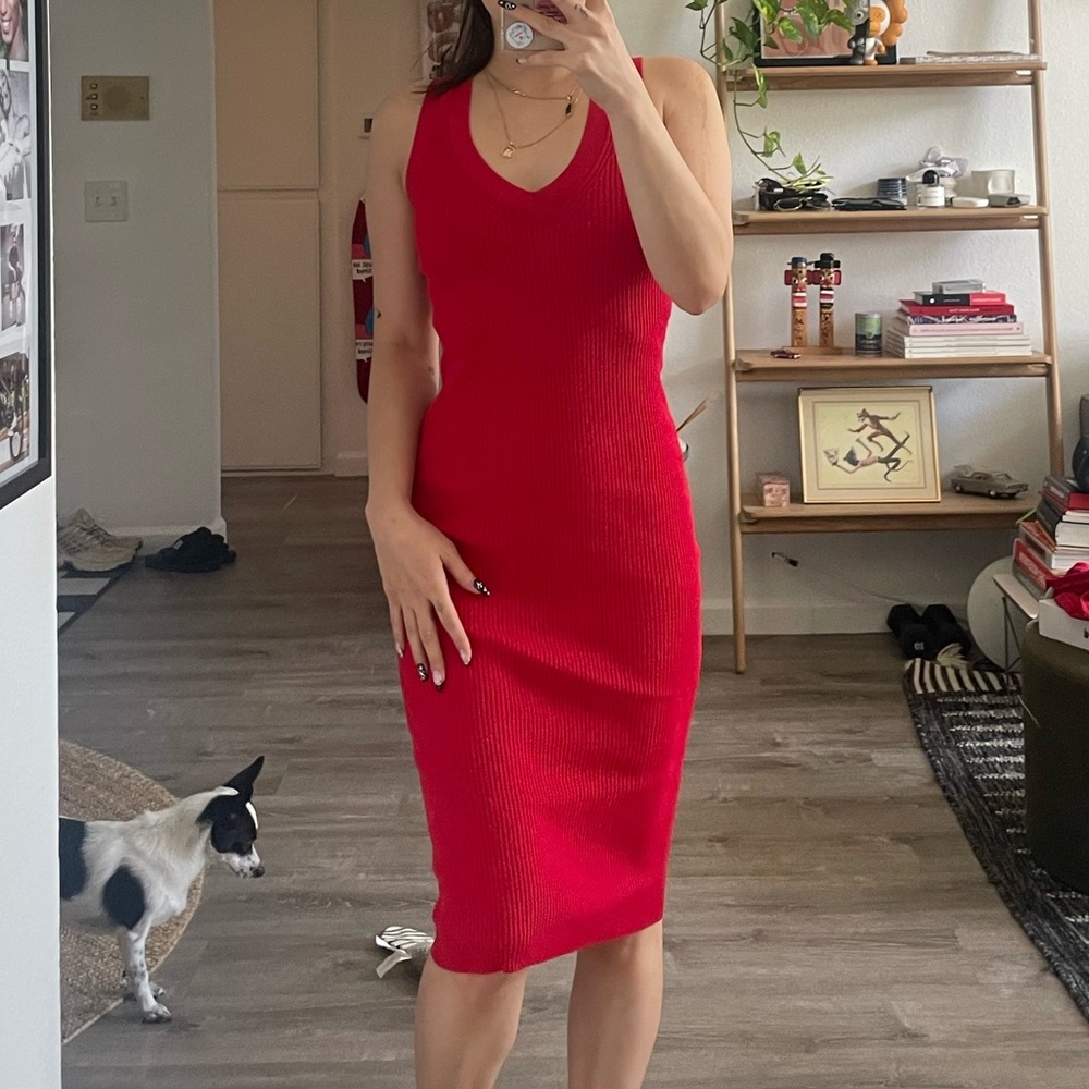 Michael Kors red ribbed midi dress